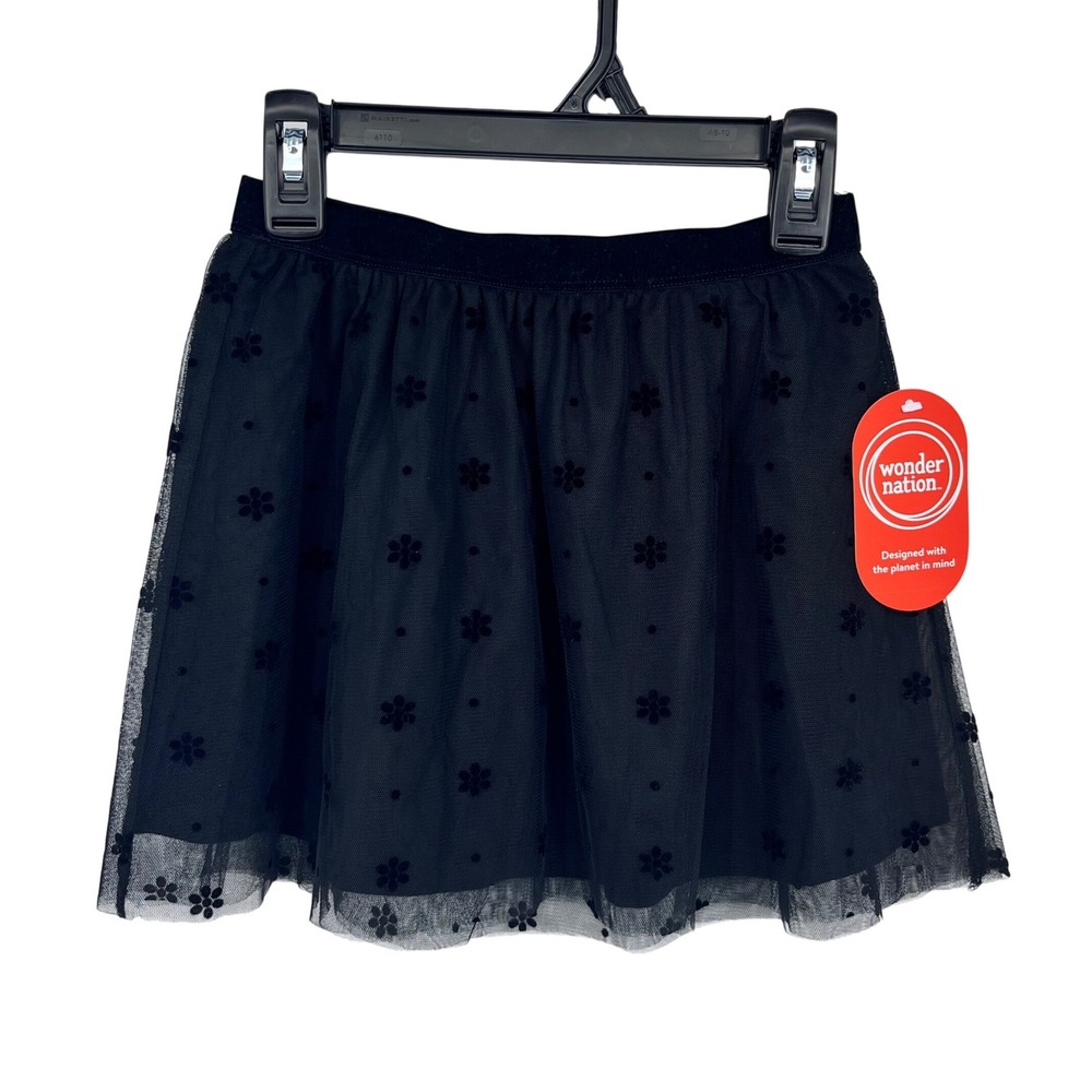 Black Tulle Skirt Girls Small 6-6X Flocked Floral Tutu Mesh Balletcore NEW - Picture 1 of 9